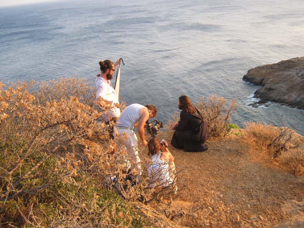 ON LOCATION IN GREECE — SHOOTING THE CLIFFSIDE SCENE ABOVE THE AEGEAN
