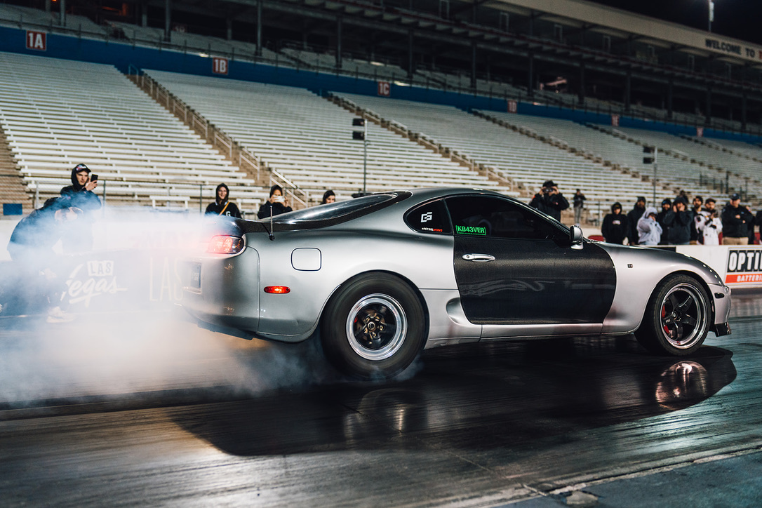 BURNOUT BOX — THE SUPRA WARMING THE TIRES BEFORE A PASS