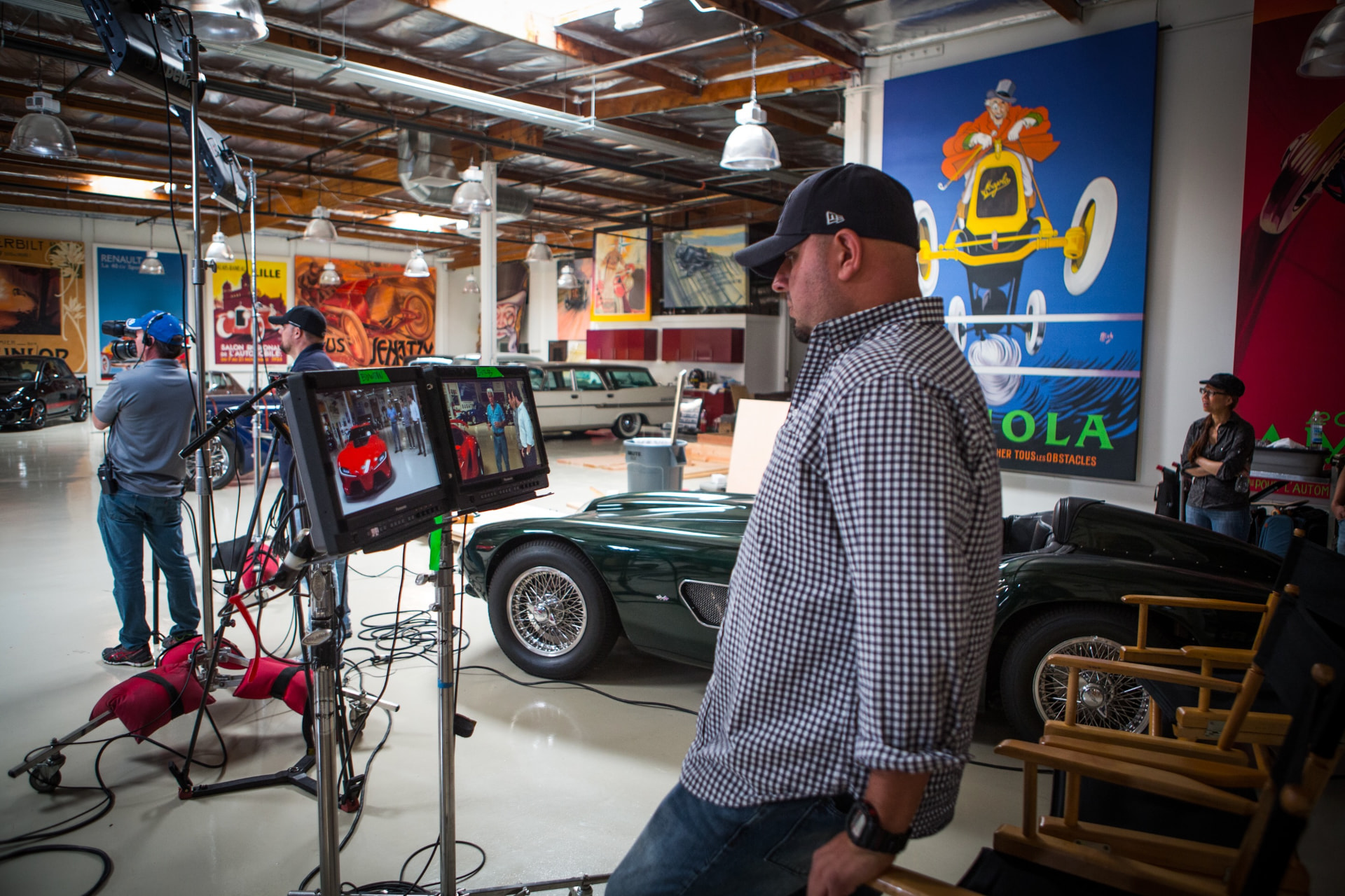 JAY LENO'S GARAGE — WATCHING PLAYBACK AT THE MONITORS