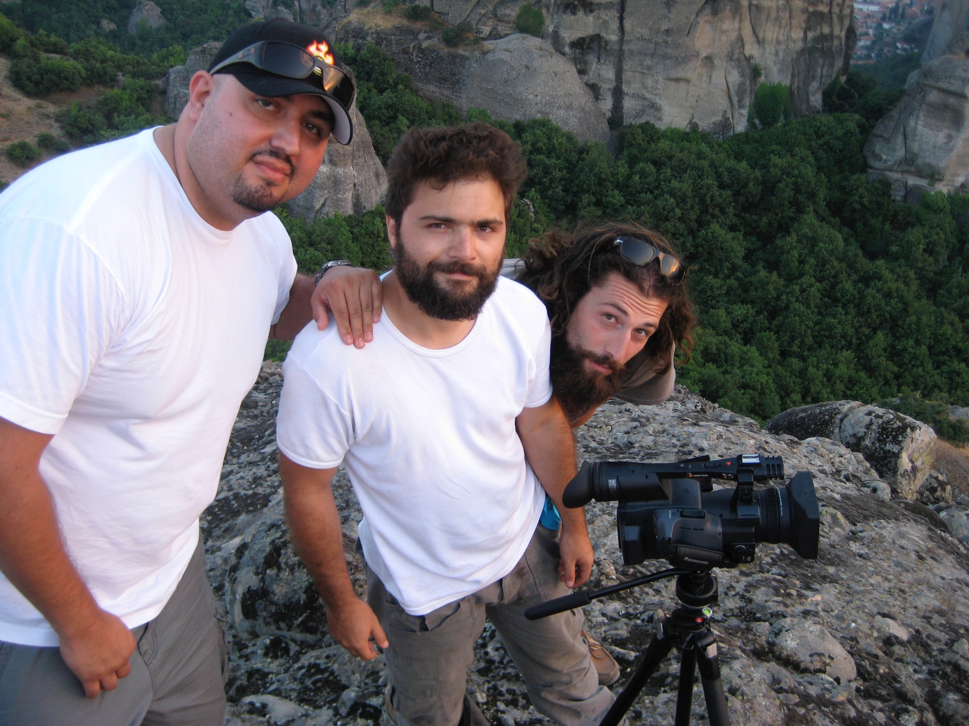 ON SET IN METEORA GREECE — WITH THE CREW ON THE ROCKS