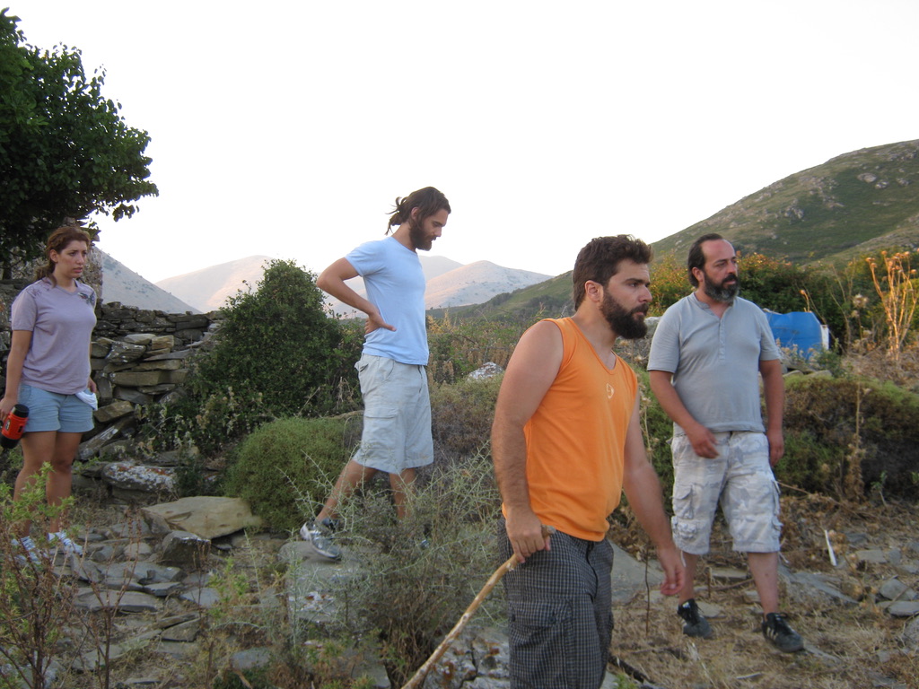 ON LOCATION IN GREECE — THE CREW IN THE HILLS AT MAGIC HOUR