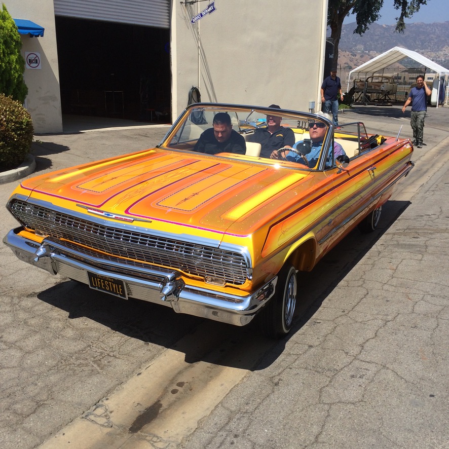 LOWRIDER ARRIVES ON SET AT BIG DOG GARAGE