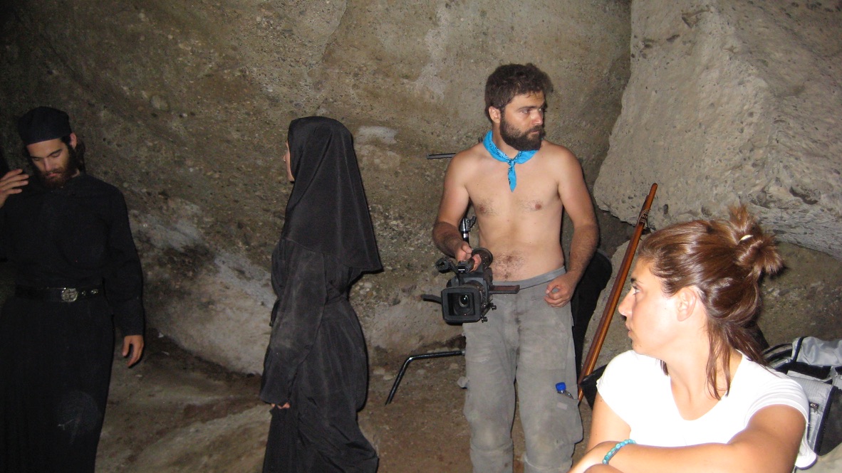 ON SET IN METEORA GREECE — SHOOTING IN THE CAVE WITH THE MONK AND NUN